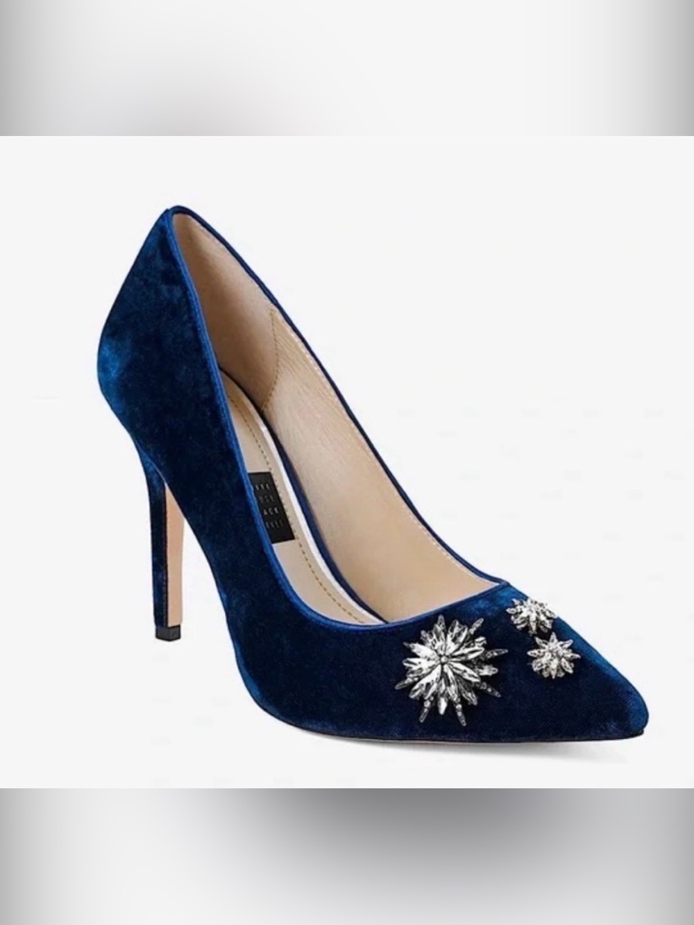 White House Black Market Blue Velvet Crystal-Embellished Pointed Toe Pump